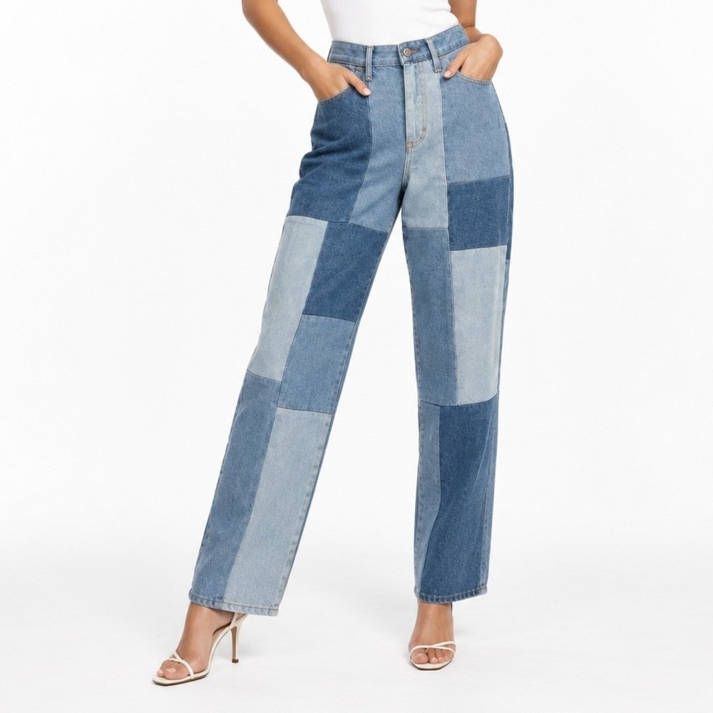 Hollister Ultra High Rise Mom Jeans Blue Patchwork Vintage Stretch 1R W25 L27